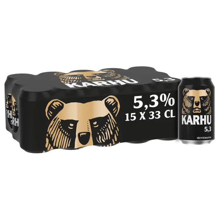 15-pack Karhu Lager olut 5,3% tölkki 0,33 L|Karhu 15 罐装 Karhu 拉格饮料 5.3% 罐装 0,33 L