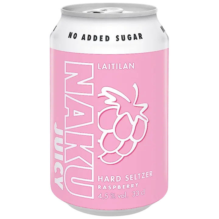 Laitilan Naku Juicy Raspberry 4,5 til-% 0,33L hard seltzer|Laitilan Naku 多汁覆盆子 4.5 vol% 0.33L 硬苏打水