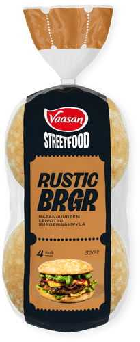 Vaasan Street Food Rustic BRGR 320g 4 kpl Hapanjuuren leivottu hampurilaissämpylä|Vaasan Street Food 乡村汉堡面包 320g 4片 酸面团发酵汉堡面包
