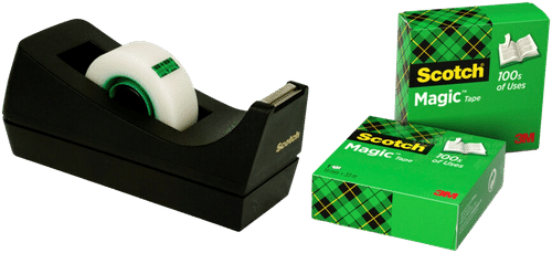 Scotch® C38 ?katkaisulaite, musta + 3 rullaa Scotch® Magic™ ?teippiä, 19 mm x 33 m