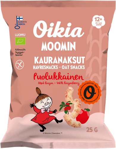 Oikia Moomin Luomu kauranaksu puolukkainen 25 g