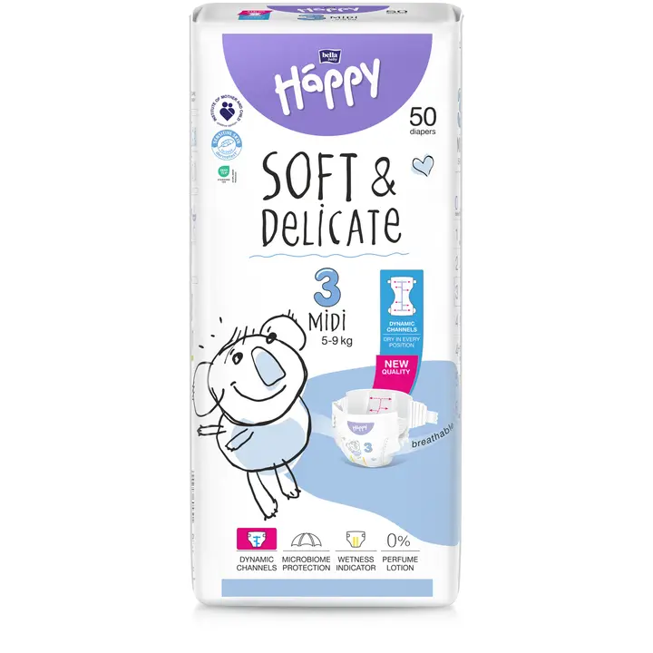 Happy Diapers Bella Midi 3 teippivaippa 50 kpl 5-9 kg|Happy Diapers Bella Midi 3 胶带纸尿裤 50 片 5-9 公斤