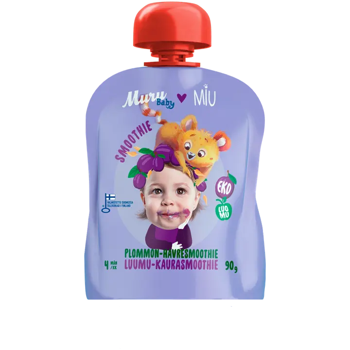 Muru Baby MIU Luumu-kaurasmoothie alkaen 4kk 90g lasten luomuvälipala|Muru Baby MIU 梅子燕麦冰沙 4 个月起 90 克 儿童有机零食