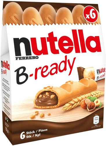 Nutella B-Ready脆皮华夫饼榛子可可酱与小麦脆粒夹心6块/135g|Nutella B-Ready Rapea vohveli täytettynä hasselpähkinä-kaakaolevitteellä ja vehnämuroilla 6kpl/135g