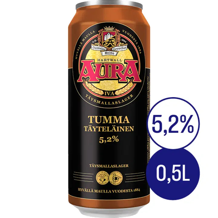 Hartwall 奥拉黑饮料 5.2% 0,5 l|Aura Tumma olut 5,2% 0,5 l