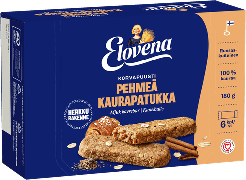 Elovena 6x30g korvapuustinmakuinen pehmeä kaurapatukka|Elovena 6x30克 肉桂卷风味软燕麦棒