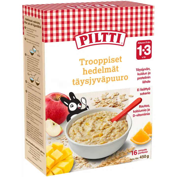 Piltti 450g Trooppiset hedelmät täysjyväpuurojauhe 1-3v|Piltti 450克热带水果全麦粥粉1-3年