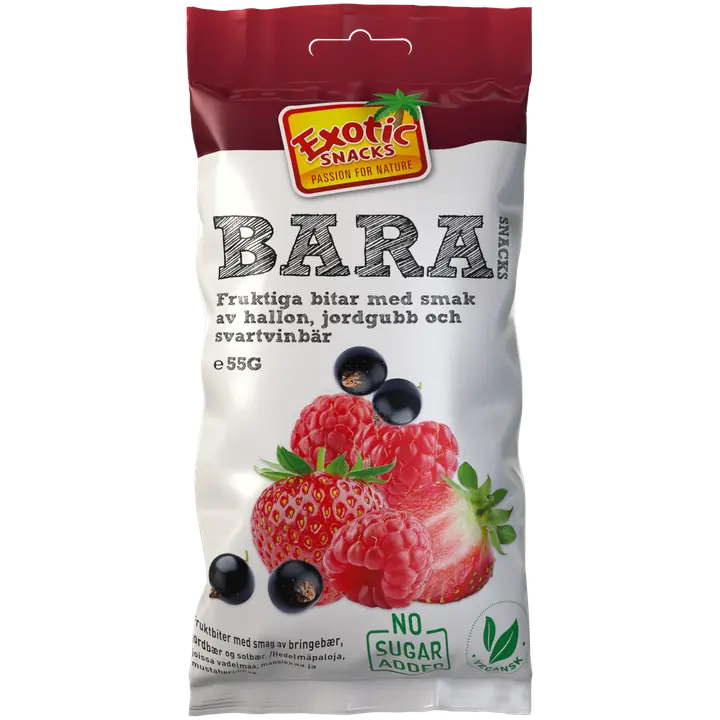 Exotic Snacks BARA Hedelmäpaloja joissa mansikka & vadelma & mustaherukka 55g-Exotic Snacks BARA 草莓、覆盆子和黑加仑水果片 55g
