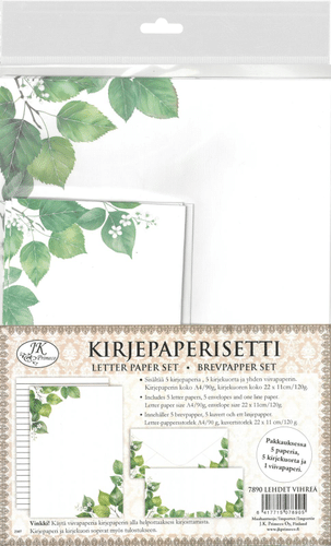 J.K. Primeco kirjepaperisetti Lehdet vihreä 5kpl+5kpl