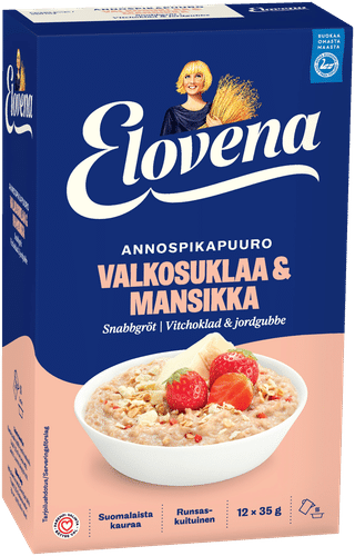 Elovena 420g valkosuklaa & mansikka annospikapuuro|Elovena 420克白巧克力草莓即食粥