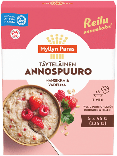 Myllyn Paras Täyteläinen Annospuuro Mansikka & Vadelma 5x45g|Myllyn Paras 浓郁即食粥 草莓覆盆子 5x45g
