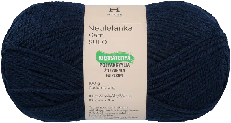 House 丙烯酸毛线 Sulo 100克 深海军蓝 6194|House neulelanka akryyli Sulo 100 g Dark Navy 6194