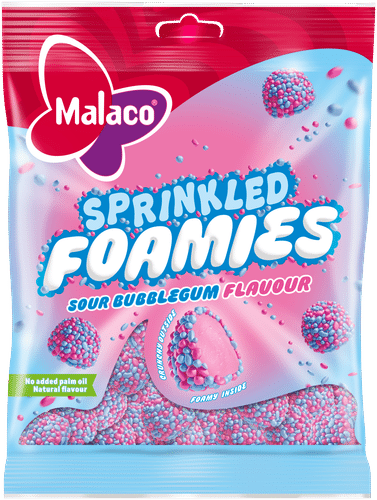 Malaco Sprinkled Foamies Sour Bubblegum makeinen 110g