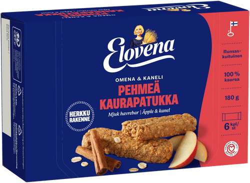 Elovena 6x30克 苹果肉桂软燕麦棒|Elovena 6x30g omena & kaneli pehmeä kaurapatukka