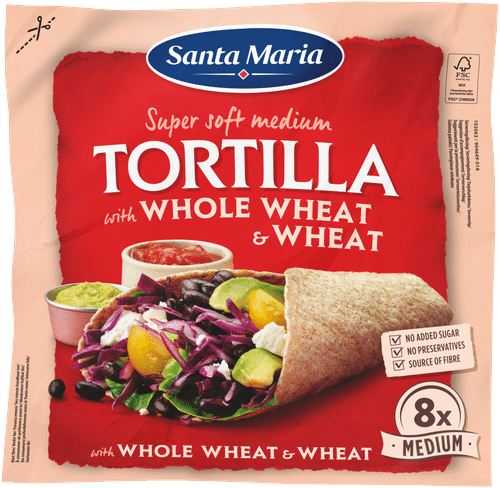 Santa Maria 全麦中号卷饼8片 320 g|Santa Maria Tortilla Whole Wheat Medium täysjyvätortilla 8 kpl 320 g