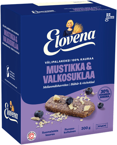 Elovena 10x30g 蓝莓白巧克力全麦零食饼干 100%燕麦|Elovena 10x30g mustikka-valkosuklaa täysjyvä välipalakeksi 100% kauraa