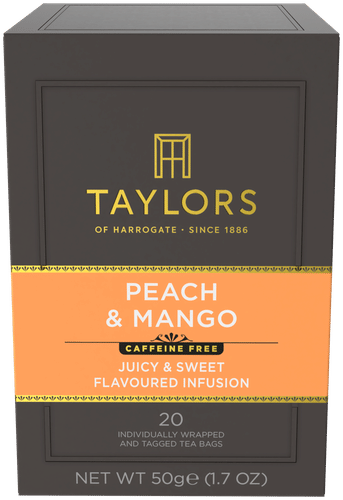 Taylors of Harrogate Peach and mango Maustettu uutos kofeiiniton 20 pss|TAYLORS OF HARROGATE 桃子和芒果风味提取物,不含咖啡因 20 pss