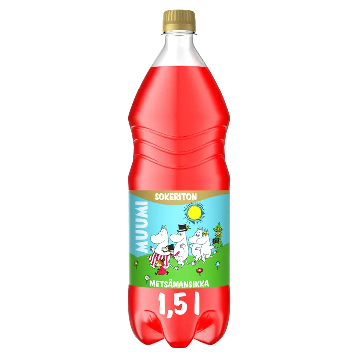 Muumi Metsämansikka Sokeriton virvoitusjuoma muovipullo 1,5 L|Muumi 森林草莓无糖汽水塑料瓶 1,5 L