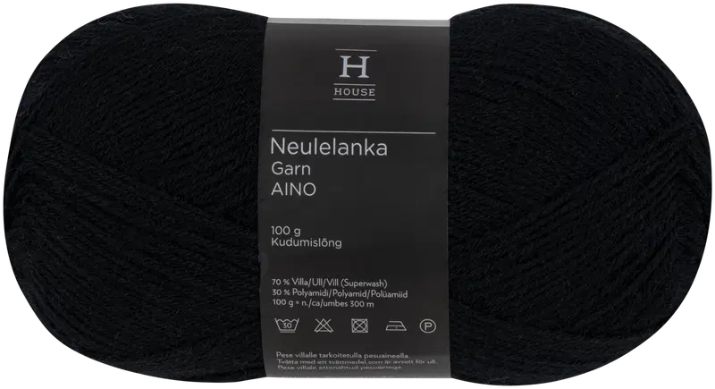 House Aino 羊毛混纺线 100克 黑色 217|House lanka Aino villasekoite 100 g musta 217