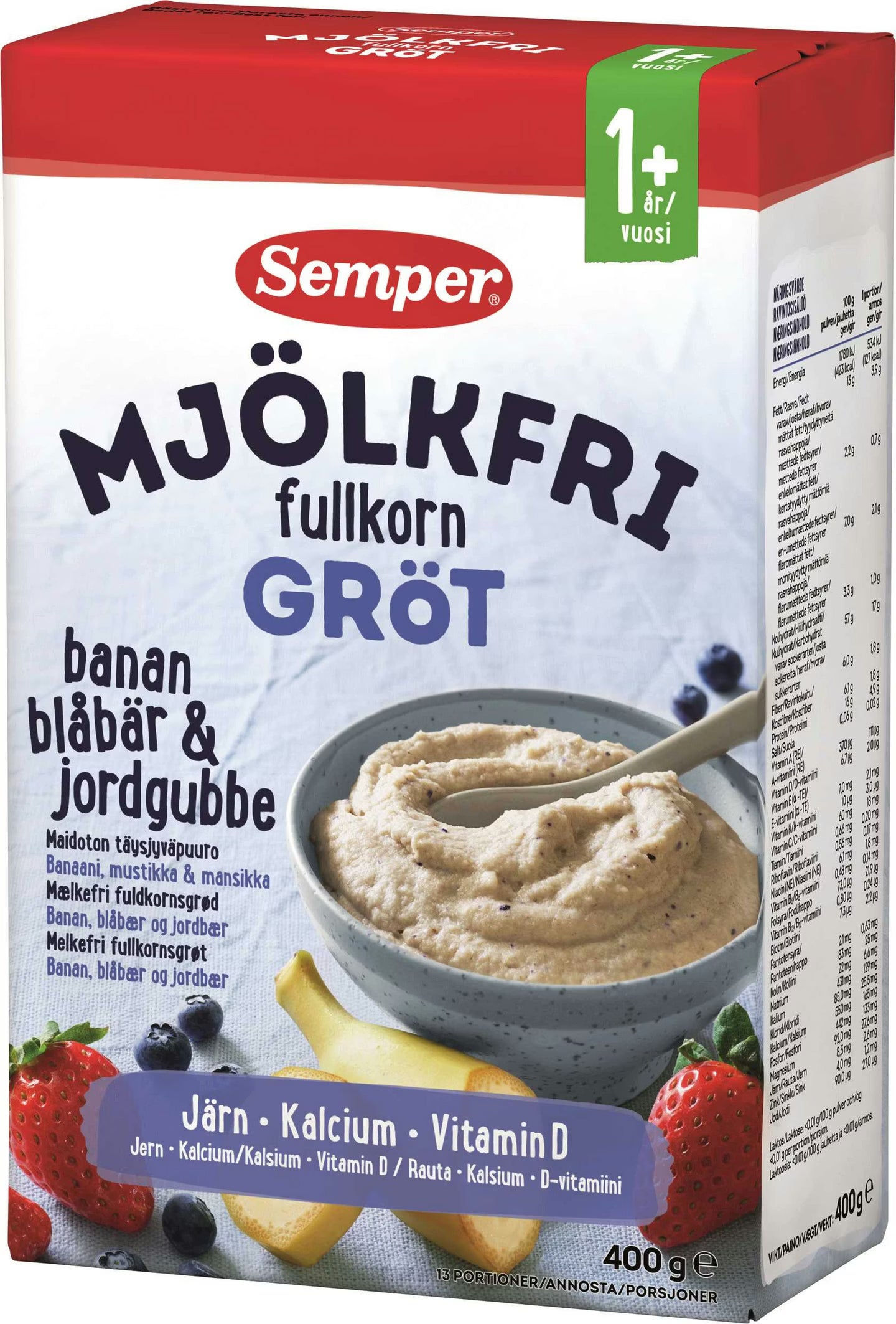 Semper 森宝无奶燕麦粥(香蕉、蓝莓和草莓口味)400克 1岁+