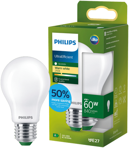 Philips 高效LED灯泡4W A60 E27 2700K 840LM磨砂