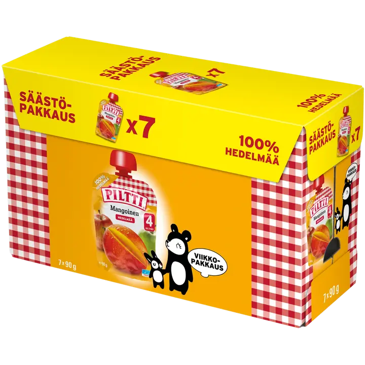 Piltti 7x90g Mangoinen hedelmäsose 4kk annospussi|Piltti 7x90g 芒果果泥 4 个月份装