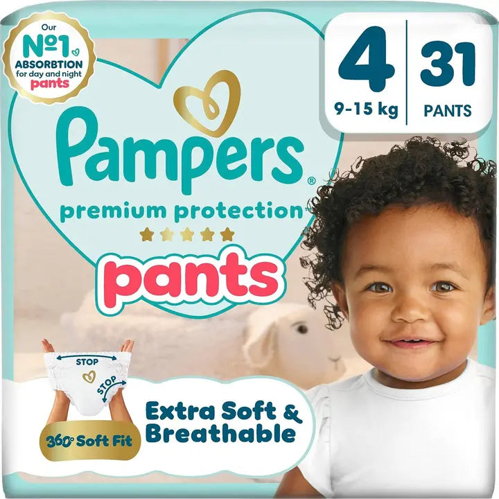 Pampers Premium Protection Pants S4 9-15kg 31kpl housuvaippa|Pampers 高级保护裤 S4 9-15 公斤 31 件裤式尿布