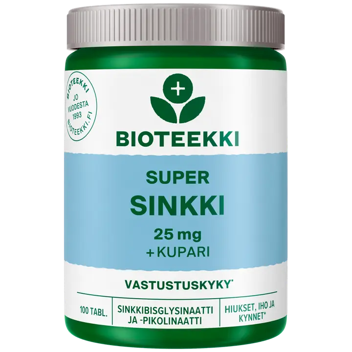 Bioteekki Super Sinkki ravintolisä 100 tabl.-Bioteekki 超级锌膳食补充剂 100 片。