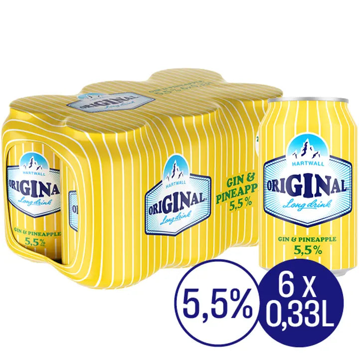 6 x Hartwall Original Long Drink Pineapple 5,5% 0,33 l|Hartwall Original Long Drink 6 x Hartwall 原味长饮菠萝 5.5% 0,33 l