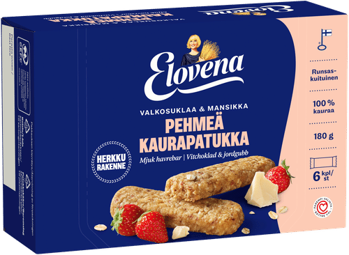 Elovena 6x30g valkosuklaa & mansikka pehmeä kaurapatukka|Elovena 6x30克 白巧克力草莓软燕麦棒