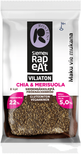 Rosten 种子脆片 无谷物奇亚籽海盐薄脆 8片 170 g|Rosten Siemenrapeat Viljaton siemennäkkileipä Chia & merisuola 8 kpl 170 g