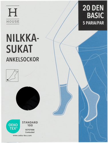 House naisten nilkkasukat 20 den musta, koko 36–42 5-pack