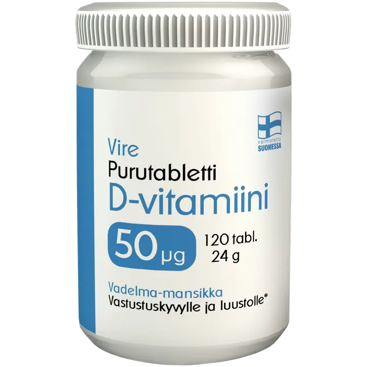 Vire D3-vitamiinivalmiste vadelman ja mansikan makuinen purutabletti 120 tablettia / 24 g-Vire 维生素D3制剂覆盆子草莓味咀嚼片120片/ 24 g