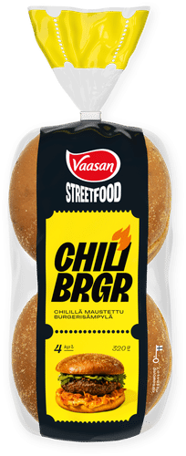 Vaasan Street Food 辣味汉堡胚 320克 4个|Vaasan Street Food Chili BRGR 320 g 4 kpl Chilillä maustettu burgerisämpylä