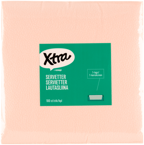 Xtra 浅粉色餐巾纸 33x33厘米 100 kpl