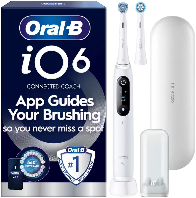 Oral-B iO6白色电动牙刷+旅行盒+牙刷架+替换刷头|Oral-B iO6 White sähköhammasharja + matkakotelo + hammasharjateline + lisävaihtoharja