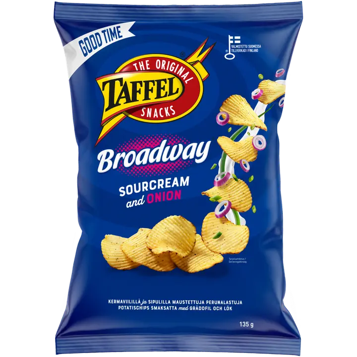 Taffel Broadway sourcream & onion maustettu sipsi 135g-Taffel 百老汇酸奶油洋葱调味片 135g