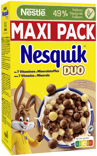 Nestlé Nesquik Duo 585g kaakaomuroja ja valkoisella suklaalla kuorrutettuja muroja|Nesquik 雀巢 Nesquik Duo 585克 可可脆片与白巧克力涂层脆片