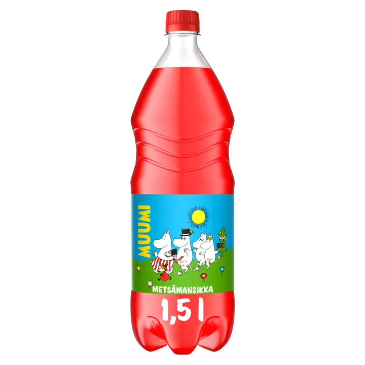 Muumi Metsämansikka virvoitusjuoma muovipullo 1,5 L|Muumi 森林草莓汽水塑料瓶 1,5 L