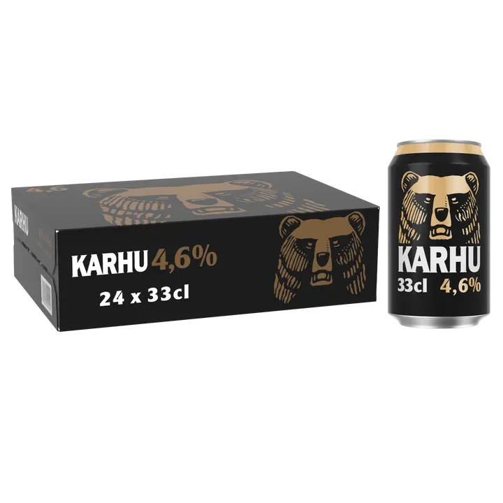24-pack Karhu Lager olut 4,6% tölkki 0,33 L|Karhu 24 罐装 Karhu 拉格饮料 4.6% 罐装 0,33 L