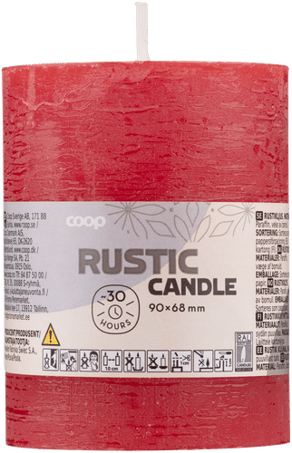 Coop rustiikkikynttilä punainen 6,8x9cm 30 h