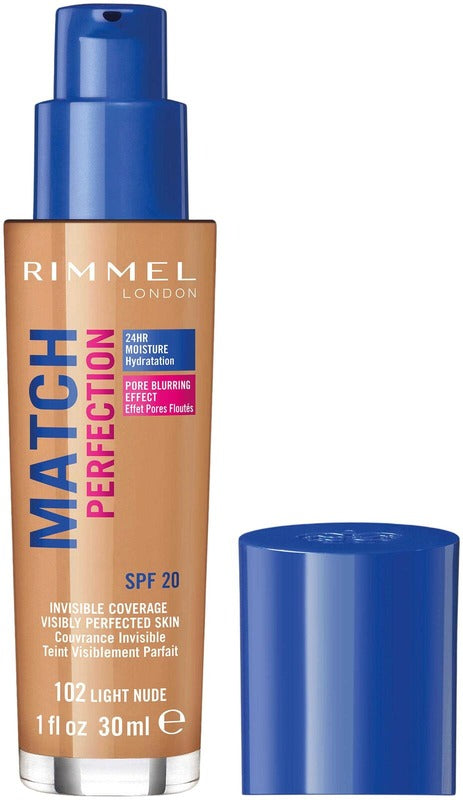 Rimmel London Rimmel 30ml Match Perfection 粉底液 SPF20 102 Light Nude 浅裸色