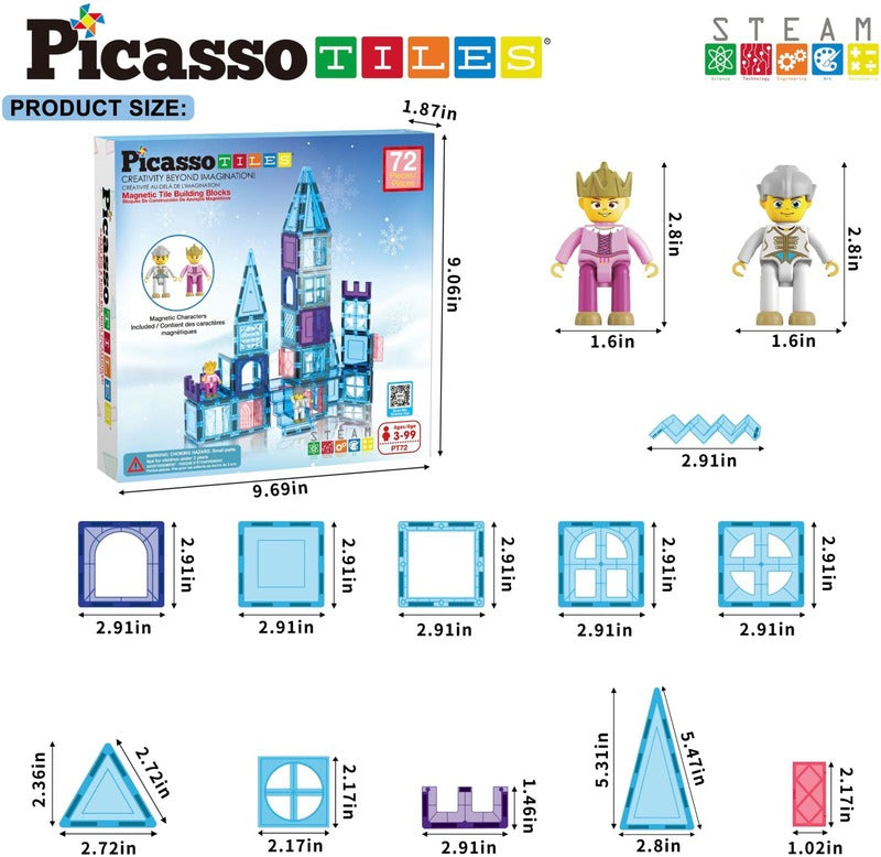 PicassoTiles 玩具 磁性建筑套装72件,冬季主题|PicassoTiles lelu magneettinen rakennussetti 72-osaa, talviteema