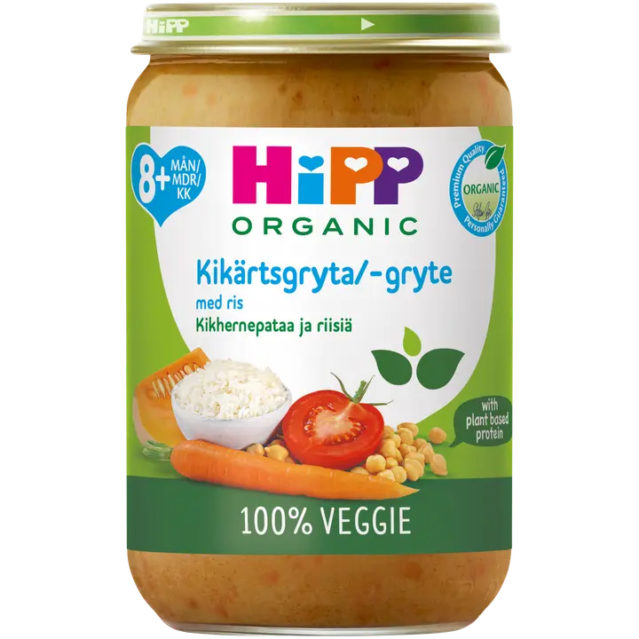 HiPP Kikhernepataa ja riisiä 220g 8kk luomu|HiPP 鹰嘴豆炖米饭 220 克 8 个月有机