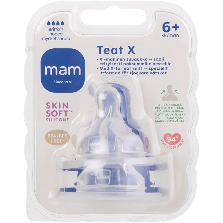 MAM Teat X 2kpl 6+kk Erittäin nopea silikonivellitutti|None MAM 奶嘴 X 2 件 6 个月以上 快速硅胶奶嘴