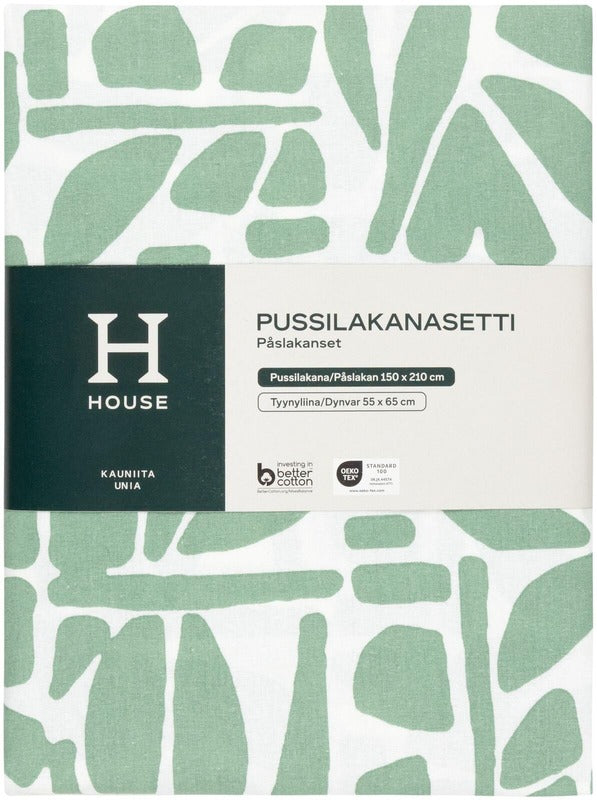 House 被套套装 叶格纹 8970 150 x 210 + 55 x 65 厘米 绿色