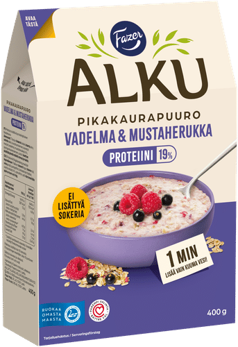 Fazer Alku Vadelma & mustaherukka Proteiini pikakaurapuuro 400 g|Fazer 阿尔库 覆盆子黑加仑蛋白速溶燕麦粥 400 g