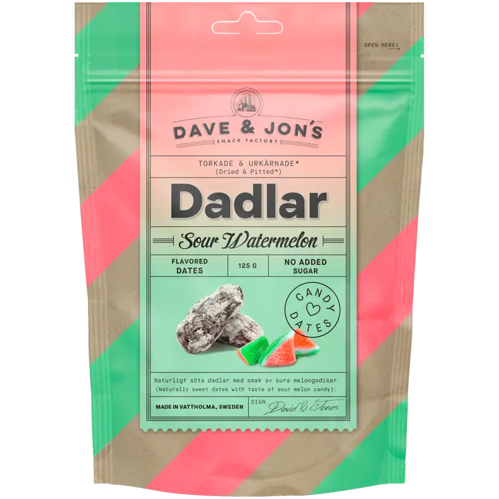 Dave&Jons taatelit kirpeä meloni 125 g-Dave&Jons 枣子 香瓜 125 g