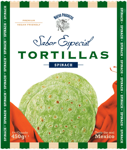Nuevo Progreso Sabor Especial Tortillas Spinach isot pinaattitortillat 6kpl 450g pussi