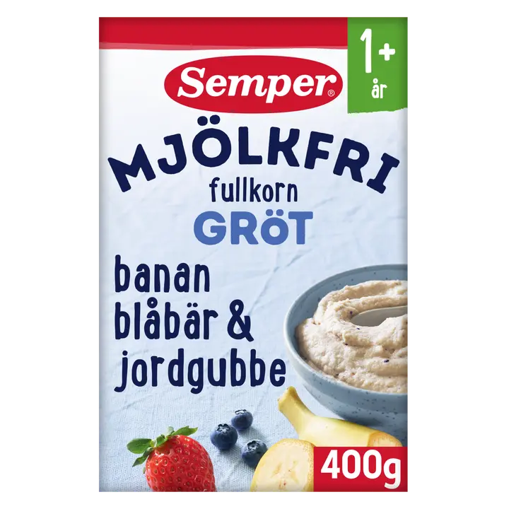 Semper Maidoton Täysjyväpuuro banaani mustikka & mansikka 12kk puurojauhe 400g|Semper 无乳制品全麦粥香蕉蓝莓草莓12个月粥粉 400g